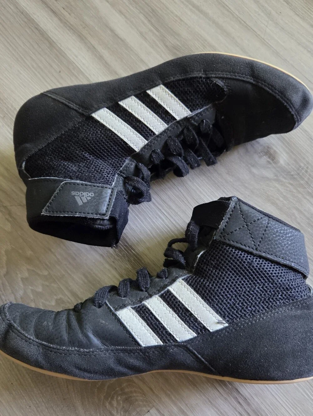 Adidas HVC AQ3325 Men's US 5.5 Black/White Suede Mesh Lace Up Wrestling Shoes